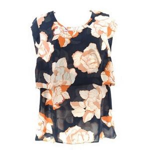 CAbi blue/orange/white floral sleeveless blouse